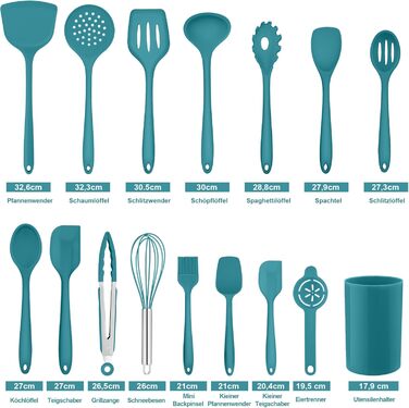 Набір кухонних аксесуарів Homikit, 16 шт. з тримачем, синій. Жаростійкий кухонний інвентар, набір кухонного приладдя, придатний для миття в посудомийній машині