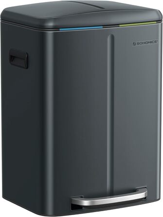 SONGMICS Відро для сміття 40 л з 2 відсіками, 2 x 20 л, з педаллю, з металу, з пластиковим внутрішнім відром, з кришкою, з ручками, Softclose, герметичне, біле LTB40WT (зелено-сіре)