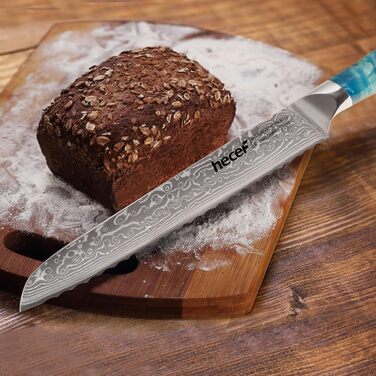 Японський ніж з дамаської сталі Hecef, 20 см, професійний кухонний ніж з ергономічною ручкою з смоли, 67 шарів, з захистом для ножа, подарунок для шеф-кухаря та любителів кулінарії