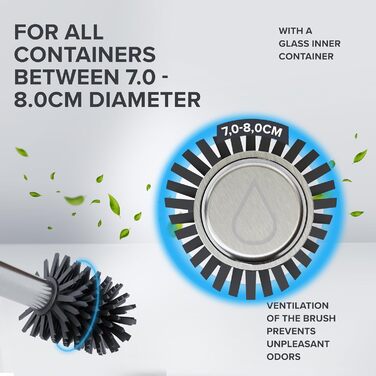 Набір для чищення унітазу Arosund Silber: щітка з силікону, вентиляція, сталь, з дозатором мийного засобу, знімний піддон, для дому