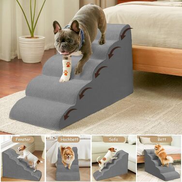 Сходинка для собак Niubya, 62 см, 5 сходинок, для котів та собак, для літніх та поранених тварин, знімний чохол, високощільний пінопласт (сірий)