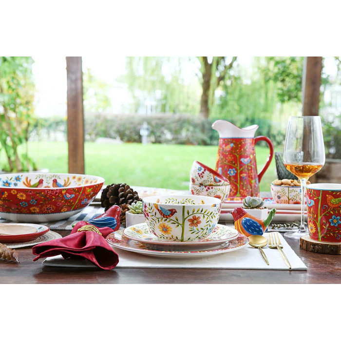 Bico Red Spring Bird Salt and Pepper Shakers, hand-painted, dishwasher-safe