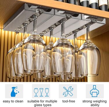 Тримачі для келихів вина SAMSYOKI (4 шт.) - підвісні, самоклеючі, для кухні, бару, ресторану (сірий)