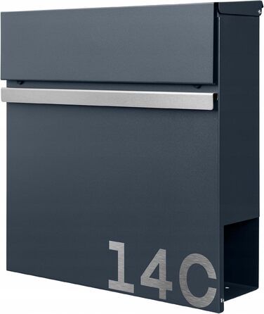 Поштова скринька настінна Anthrazit RAL 7016 для газет, велика (XXL, Laser 2) з можливістю нанесення адреси