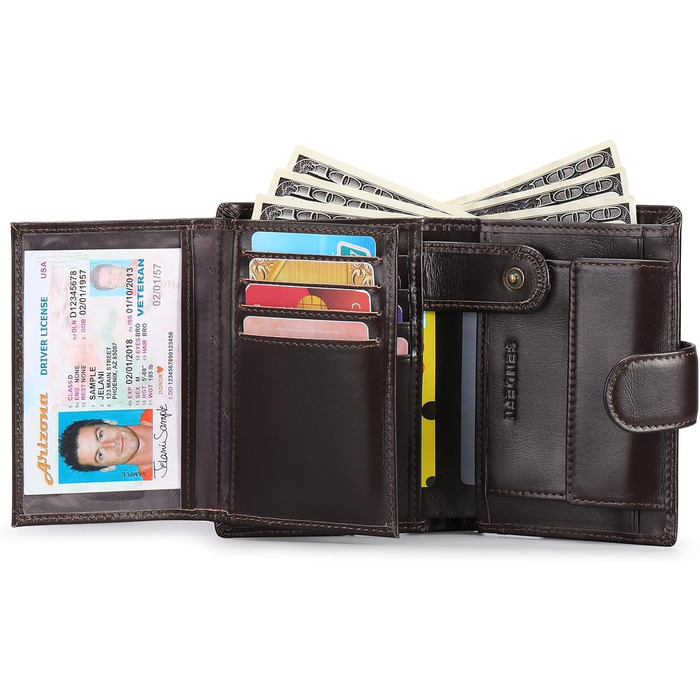 MEN'S WALLETS with RFID Protection, Large Wallet for Men in Portrait Format, Trifold Wallet for Men, Wallet Purse Portmonee with 16 Card Slots & Coin Pocket