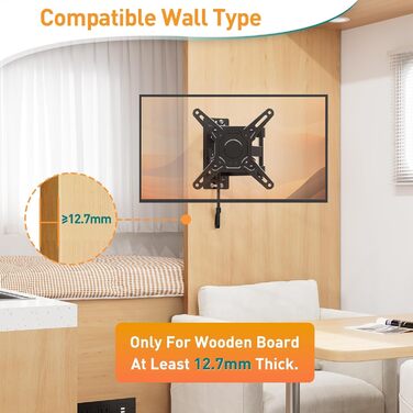 Тримач для телевізора в кемпер ELIVED поворотний, для екранів 33-109 см (13-43 дюйми), з фіксацією, настінний