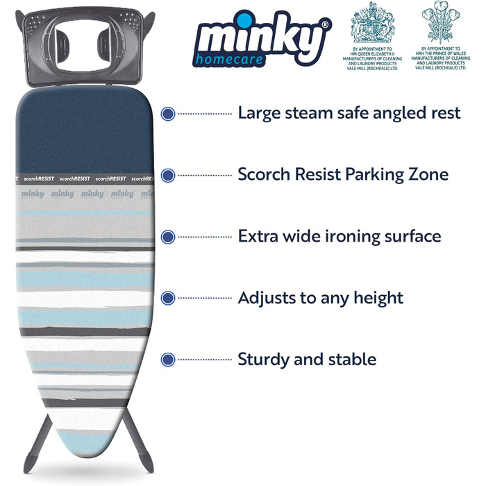 Гладильна дошка Minky Extra широка з підставкою для парогенератора, чорна HH40707103K