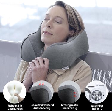 Подушка для шиї у вигляді білки Memory Foam для подорожей (темно-сірий)