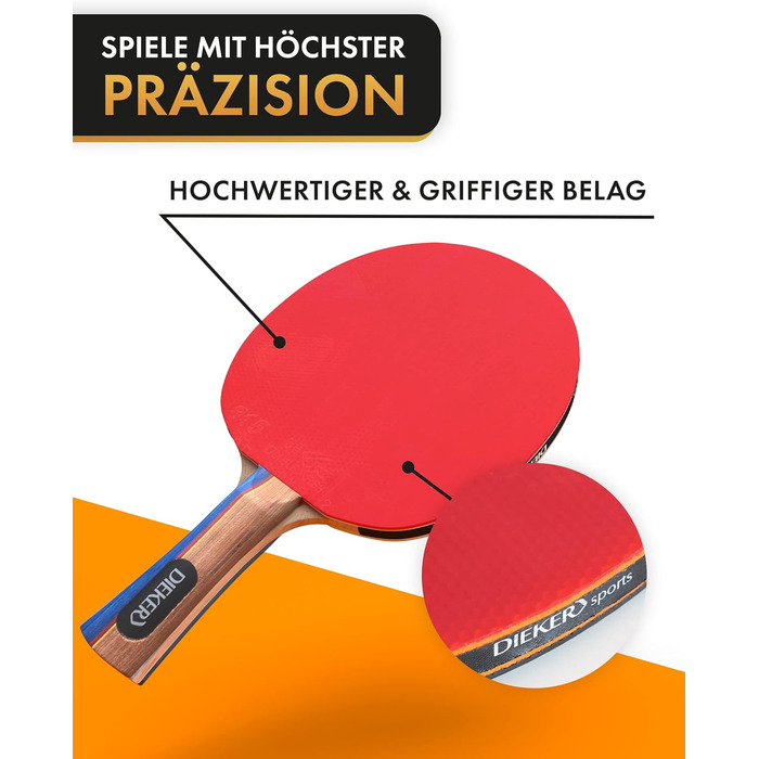 Набір для пінг-понгу DIEKER | 2 ракетки, 3 преміум м'ячі, міцна сумка | Для всієї родини, чорний