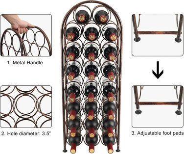 PAG Wine Rack Metal 23 Bottles Freestanding Floor Bottle Rack, Decorative Bottle Holder Stand for Kitchen/Floor/Bar, Antique Brown