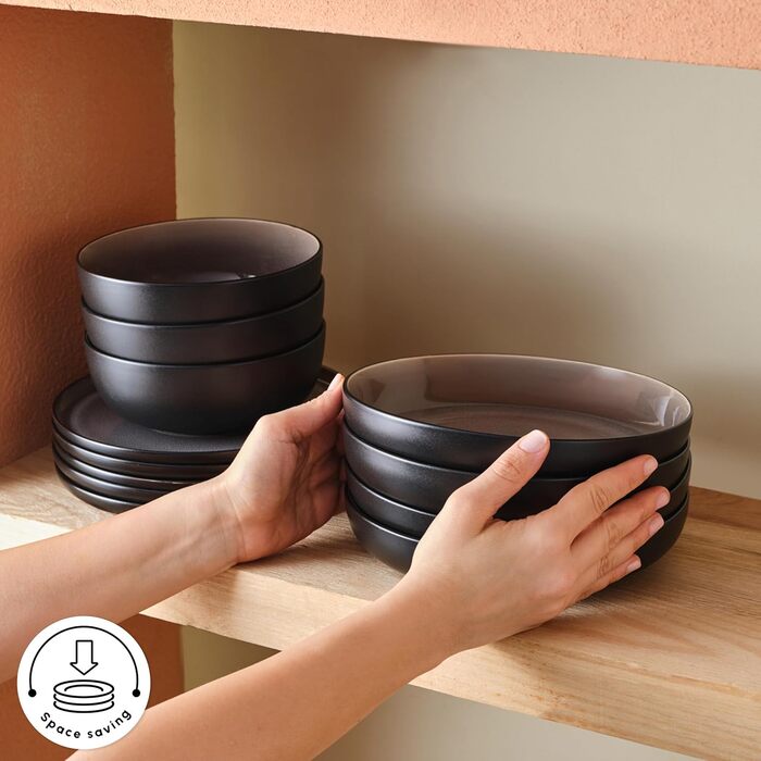 Karaca Solem: 18-Piece Steingut Tafelservice, Чорний, для 6 осіб | Елегантний посуд