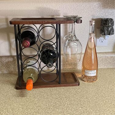 Wine rack with glass holders, tabletop wine holder with tray, freestanding wooden wine rack, perfect for home decor & kitchen storage rack, etc. (holds 6 bottles and 2 glasses)