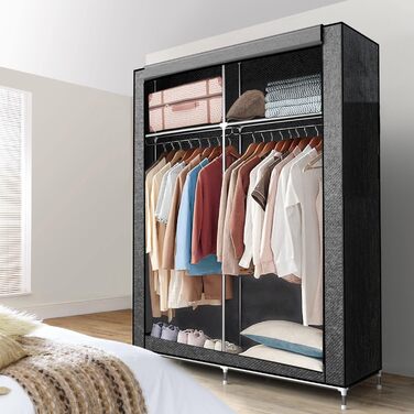 Folding Wardrobe 108x45x170 cm in GRAY - Fabric Clothes Closet with Zipper and Clothes Rail, Side Pocket and Compartments - Shelving Unit, Metal Frame, Storage