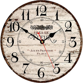 Toudorp Wall Clock Wooden French Country Style Quiet Wall Clock Easy to Read Battery Operated Home Decorative Retro Wall Clock (French Country, 12 inches)