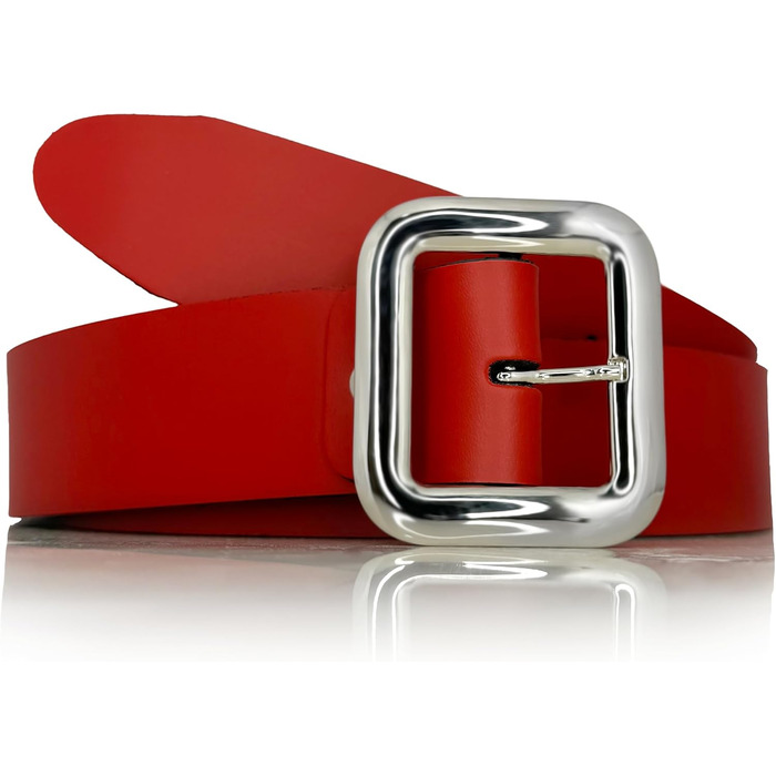 Жіночий шкіряний ремінь Almela з срібною пряжкою, 40 мм, червоний, 110 см