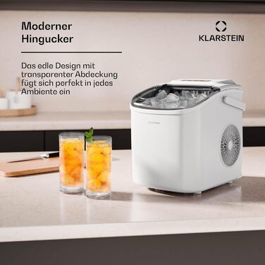 Klarstein Ice Maker - 12kg/24h, 2 sizes, 1.3L water tank, LED displays, transparent lid, portable, ice cube maker for parties/garden events