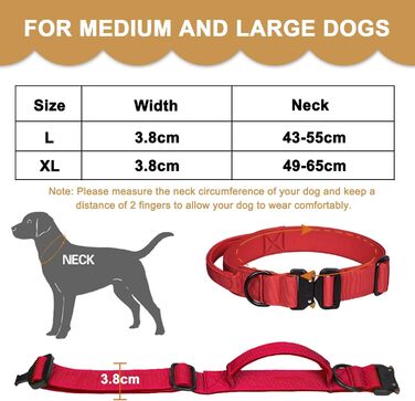 Тактичне нашийник для собак з ручкою, великий, зелений. Міцний, регульований, з металевою застібкою. Нашийник з нейлону з неопреновою підкладкою. XL, червоний