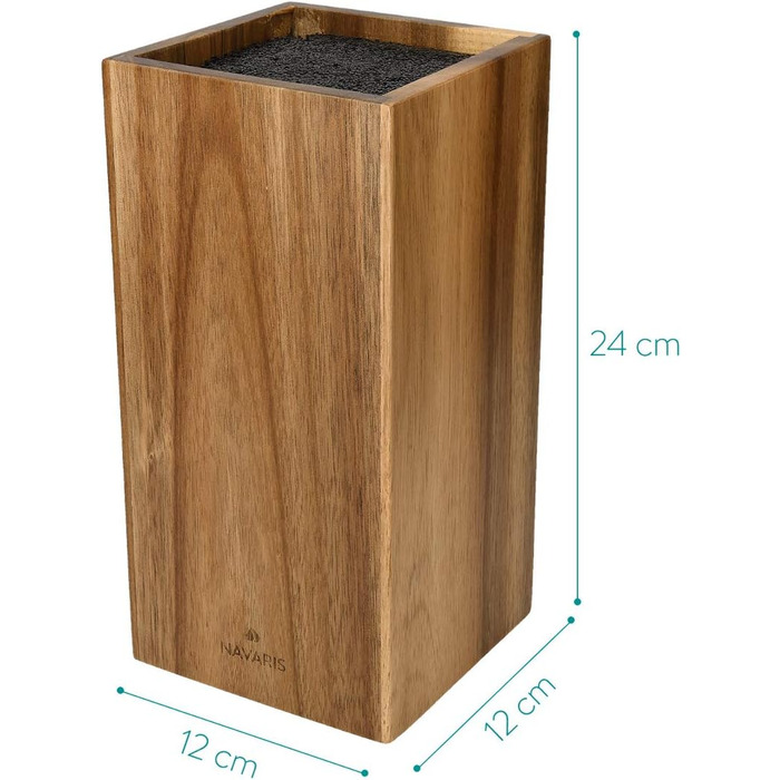 Navaris Acacia Wood Knife Block with Brush Insert - Unloaded Knife Block made of Wood - Universal for Kitchen Knives, Chef's Knives, and Kitchen Utensils