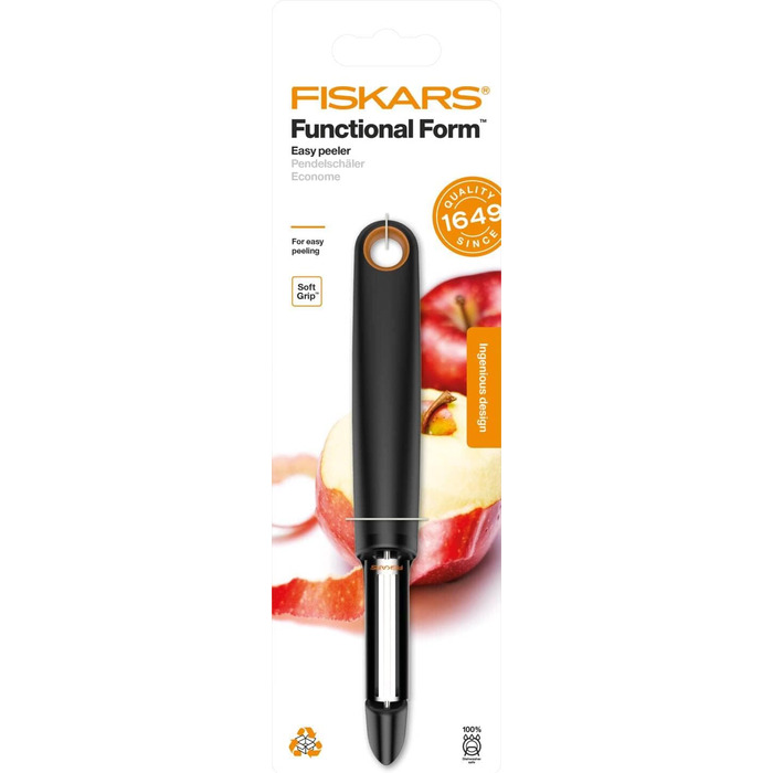 Овочечистка Fiskars Functional Form 18 см, сталь/пластик, чорно-помаранчевий (1014419)