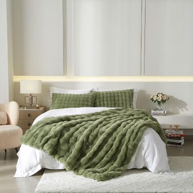 М'яка плюшева ковдра Luofanfei 180x200 см, салатово-кремовий колір, з ефектом 