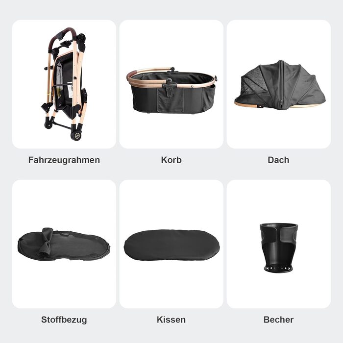 Трансформер для собак, візок-кішочка, складний, до 25 кг, з алюмінієвим каркасом, поворотні колеса, гальма, страховка, зручне сидіння (Чорний)