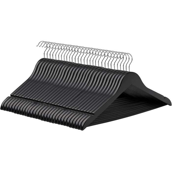 Плечики для одягу SONGMICS, 20 шт., з масиву дерева, з вирізами для плечей, неслизький тримач для штанів, обертовий на 360°, для костюмів, сорочок, натуральний колір + срібло