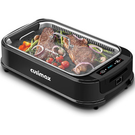 Електрогриль CUSIMAX 1500 Вт з кришкою, для дому та вулиці, регульована температура, знімна жирозбірна чаша і решітка, чорний