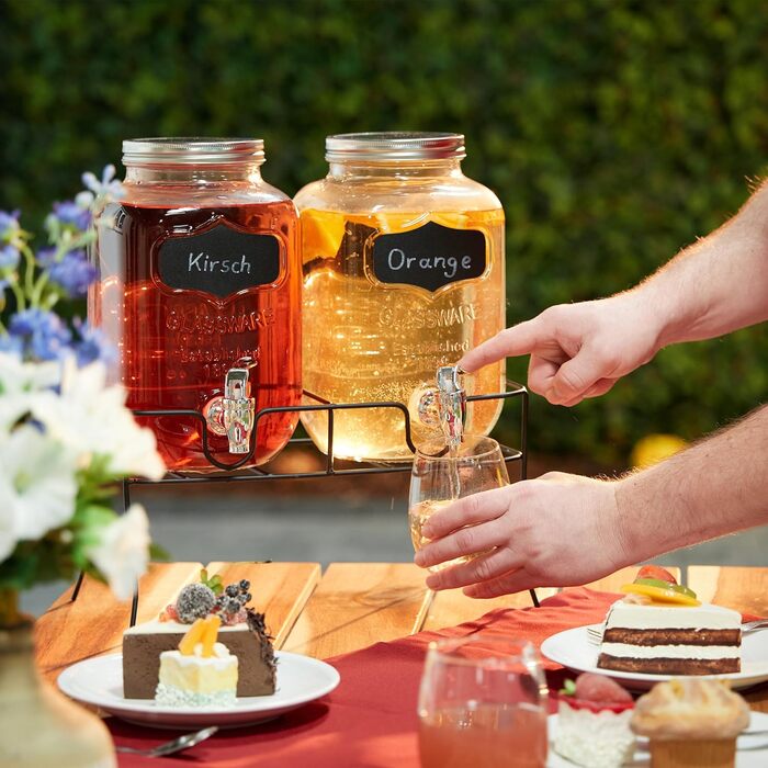 Набір диспенсерів для напоїв Relaxdays (2 шт), 4 л, з краником та кришкою, прозорий скляний диспенсер для води та лимонаду