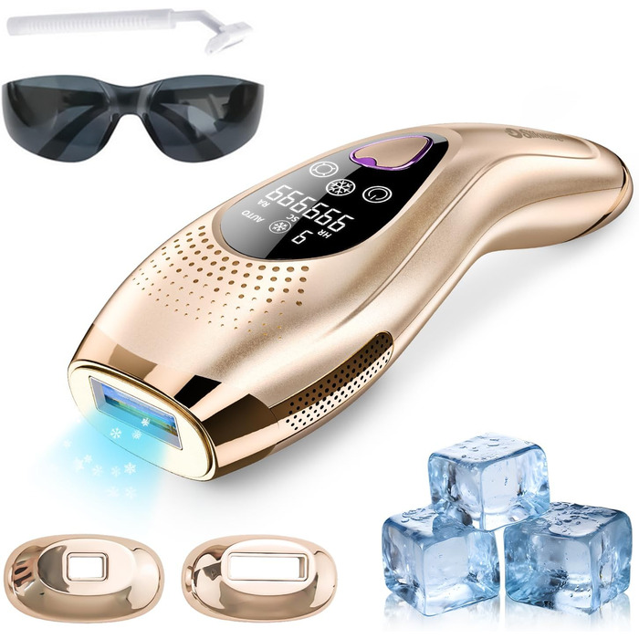 Пристрій для епіляції IPL з охолодженням 6°C, безболісна епіляція для тіла та обличчя, 999 900 імпульсів, 9 рівнів потужності, для тіла, обличчя, зони бікіні