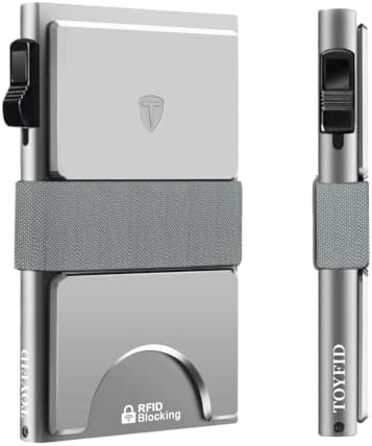 Чоловічий гаманець TOYFID з кишенькою для AirTag, 12 відділень для карток, відділення для грошей, RFID захист, з кнопкою виштовхування карт, алюміній, сріблястий