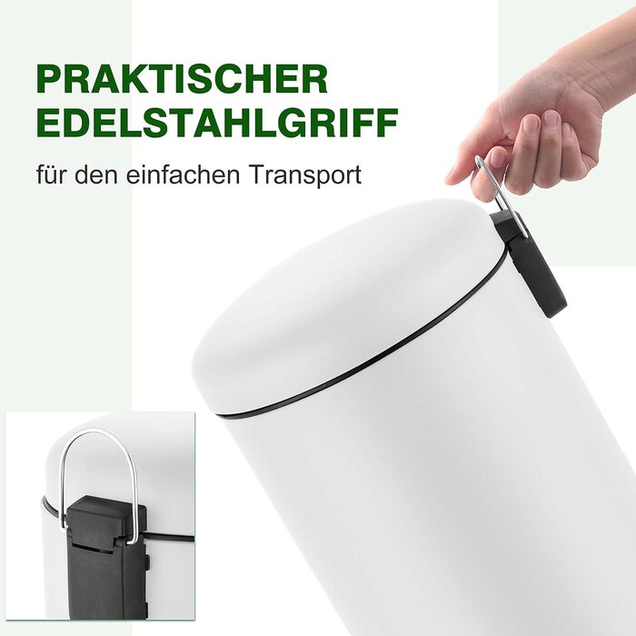 Відро для сміття Ribelli 30L з нержавіючої сталі з педаллю, внутрішнім відром, м'яким закриттям, сортування сміття, кругле (біле)