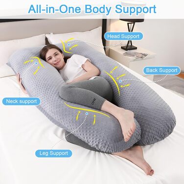 Вагітний подушка SHANNA U-подібної форми, подушка для сну на боці, подушка для годування, сірий, 70 x 145 см