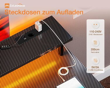 Ігровий стіл Coleshome з LED-підсвічуванням 120x50 см, з 2 розетками та 2 USB-портами, стіл для комп'ютера з підставкою для монітора та місцем для зберігання, для дому та офісу, чорний