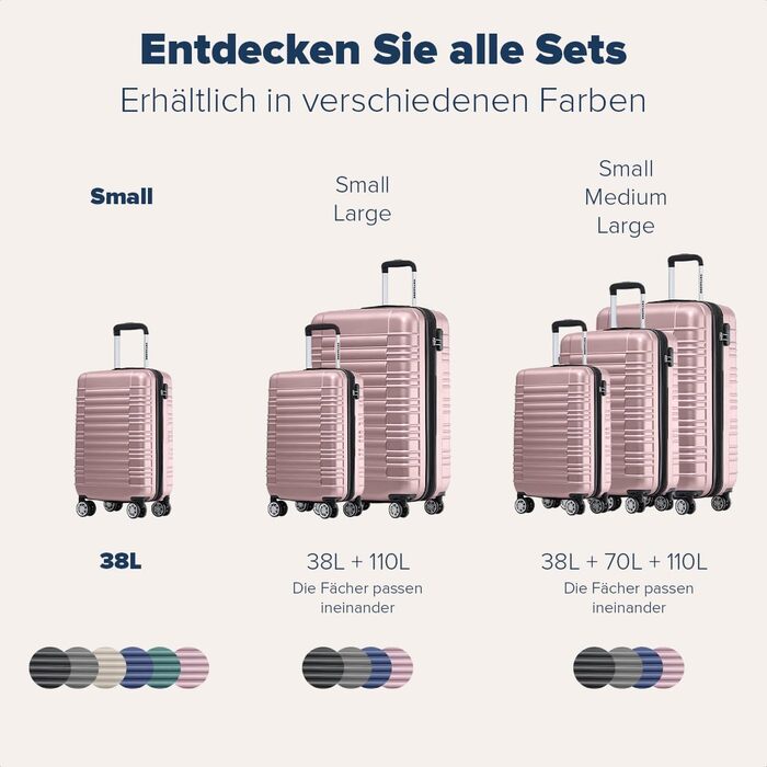 Валіза TRVLMORE - ручна валіза, валіза на колесах, рожевий валіза-тележка 55x40x20, легка валіза з жорстким корпусом, валіза для подорожей