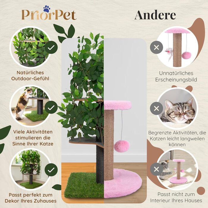 Дерево для котів Kratzbaum Natur - велике, багатоярусне, з можливістю заміни листів, безпечні матеріали, 120 см