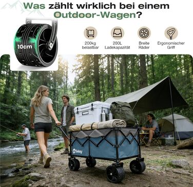 Універсальний складаний візок Sekey XXL Plus 200L/200кг з гальмами та широкими колесами для бездоріжжя (Синьо-сірий, 10 см колеса)