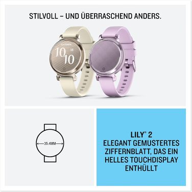 Розумний годинник Garmin Lily 2 [відновлений] - стильний аксесуар з преміум-люнеткою, 2.54 см сенсорний дисплей, до 5 днів роботи від акумулятора, відстеження здоров'я та фітнесу для жінок, сповіщення зі смартфона [відновлений]