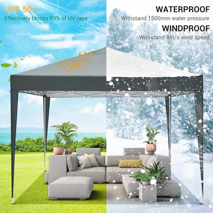 COBIZI Gazebo 3x3 Waterproof Folding Gazebo with 4 Side Walls Outdoor Folding Gazebo Stable UV Protection 50+ Pop-Up Garden Gazebo Party Tent for Outdoors, Garden, Party, Wedding, Market (3x3m Gray)
