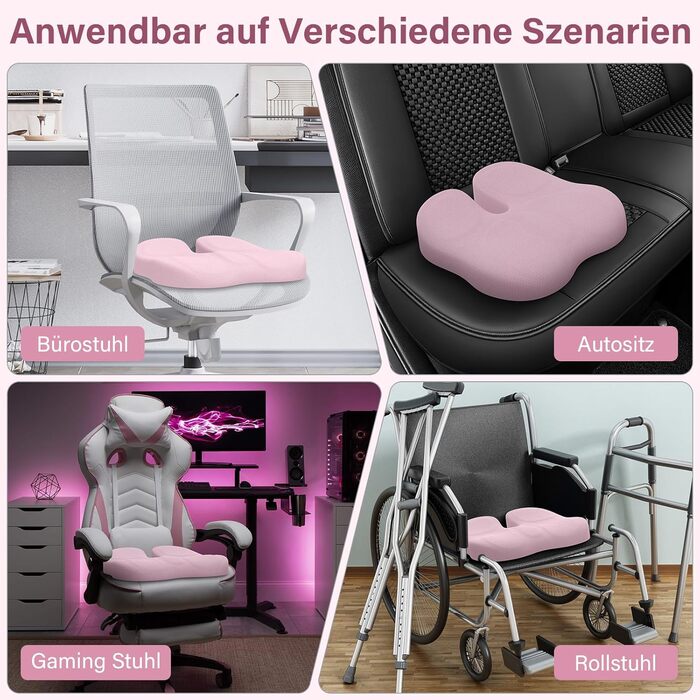 Ортопедична подушка для сидіння Juspota: комфортне крісло для офісу, автомобіля, зниження болю в куприку, рожевий колір
