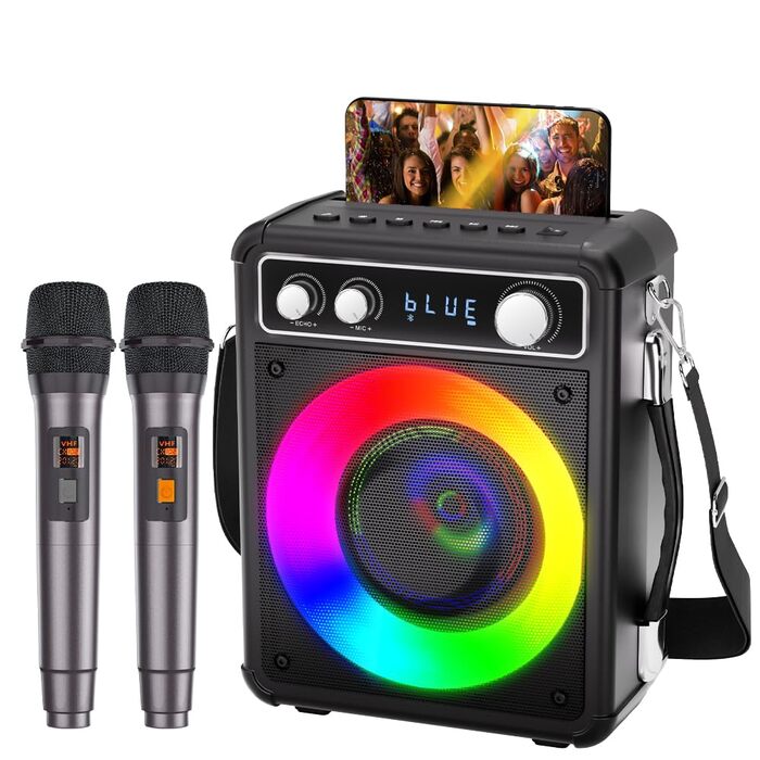 Мікрофон караоке BONAOK T03 з Bluetooth, 2 мікрофони, світлові ефекти, 15 Вт, чорний