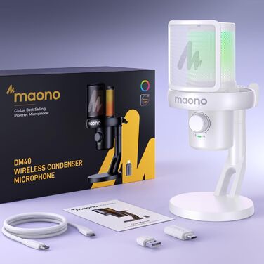 MAONO DM40 Бездротовий мікрофон для ПК з RGB підсвічуванням та ШІ-зміною голосу, 3-рівнева шумозаглушення, для геймінгу, подкастингу та стрімінгу