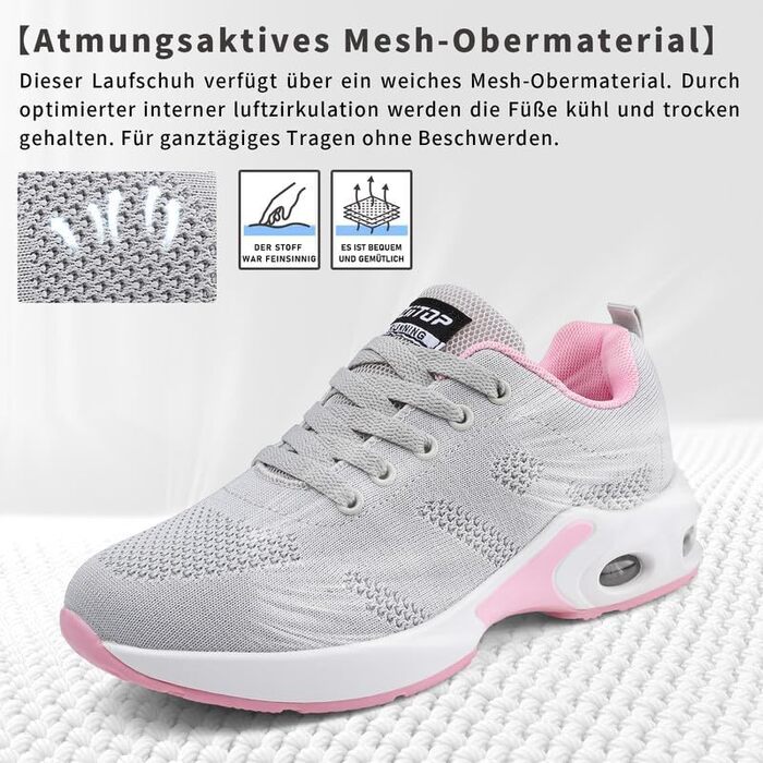 Жіночі кросівки для бігу та ходьби: дихаючі, з ортопедичною підтримкою, антиковзаюча підошва, для занять спортом та активного відпочинку (Сірий, Рожевий, 36 EU)