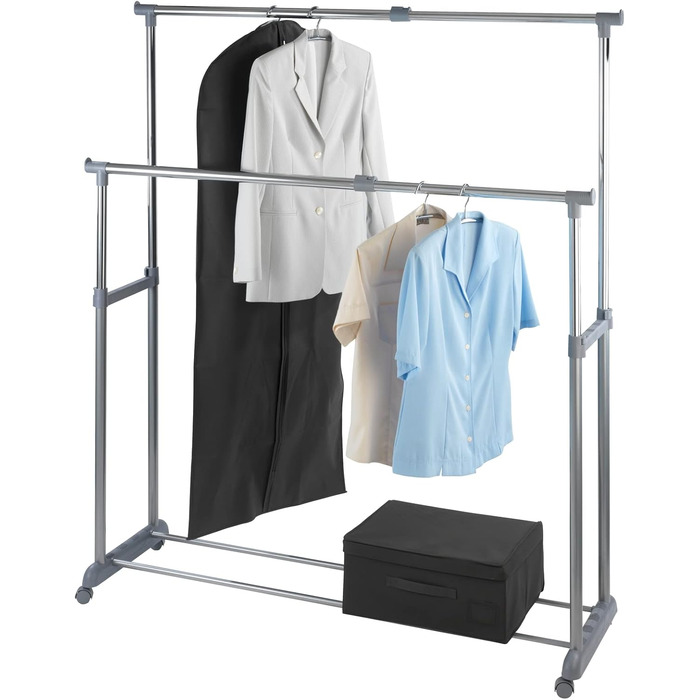 WENKO Clothes Rack, Folding, Clothes Storage with Adjustable Clothes Rod and Wheels, Plastic/Metal, 88 x 100-168 x 11-49 cm, Chrome/Grey (168 x 44 x 163 cm)