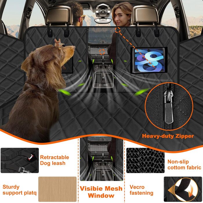 Захисний килимок на заднє сидіння авто для собак, чорний, 128x61 см, 3-панельний, з кріпленням для безпеки