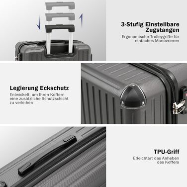 Валіза COOLIFE Koffer: Твердий корпус, ABS-матеріал, TSA-замок, телескопічна ручка, 4 колеса (темно-зелений, ручна поклажа)