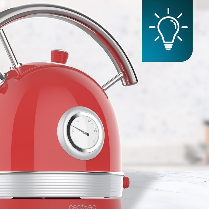 Cecotec Thermosense 420 Vintage Red Stainless Steel Kettle - 1.8L, 2200W, Temperature Display, 8 Cups