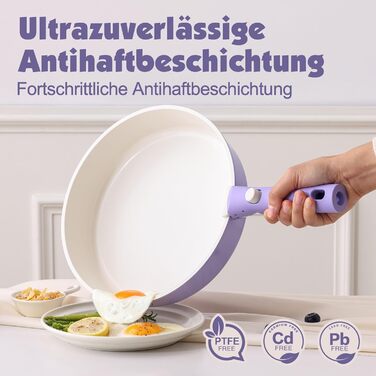 Набір посуду SENSARTE Keramik 17 предметів: каструлі, сковороди з антипригарним покриттям та знімними ручками, для всіх типів плит, можна мити в посудомийній машині та використовувати в духовці, фіолетовий колір