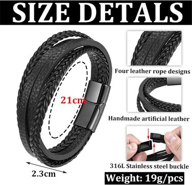 Чоловічий шкіряний браслет, чорний, коричневий, синій, плетіння, 21 см, подарунок для чоловіків, браслет для тата, День батька