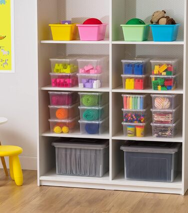 Iris Ohyama Versatile Storage Boxes, 5L, 20-Piece Set, Transparent, Easy-Close Lid, Stackable, For Closet, Shelves, Classroom, Organization, Toys, Art Supplies, Shoes, CNL-5