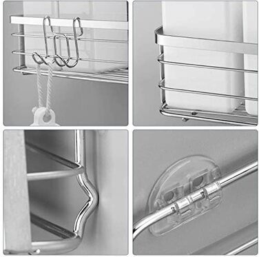 Avoalre Shower Caddy, Stainless Steel Shower Shelf, No Drilling Required, Shower Basket with Strong Adhesive, 2 Pack, Lightweight Shower Shelf with 1 Movable Suction Hook